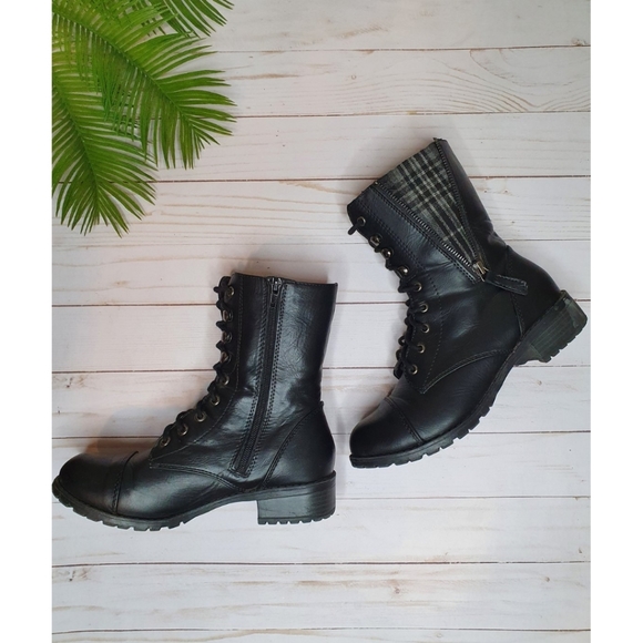 Unr8ed Shoes Tall Faux Leather Combat Boots Black Womens 75 Zip